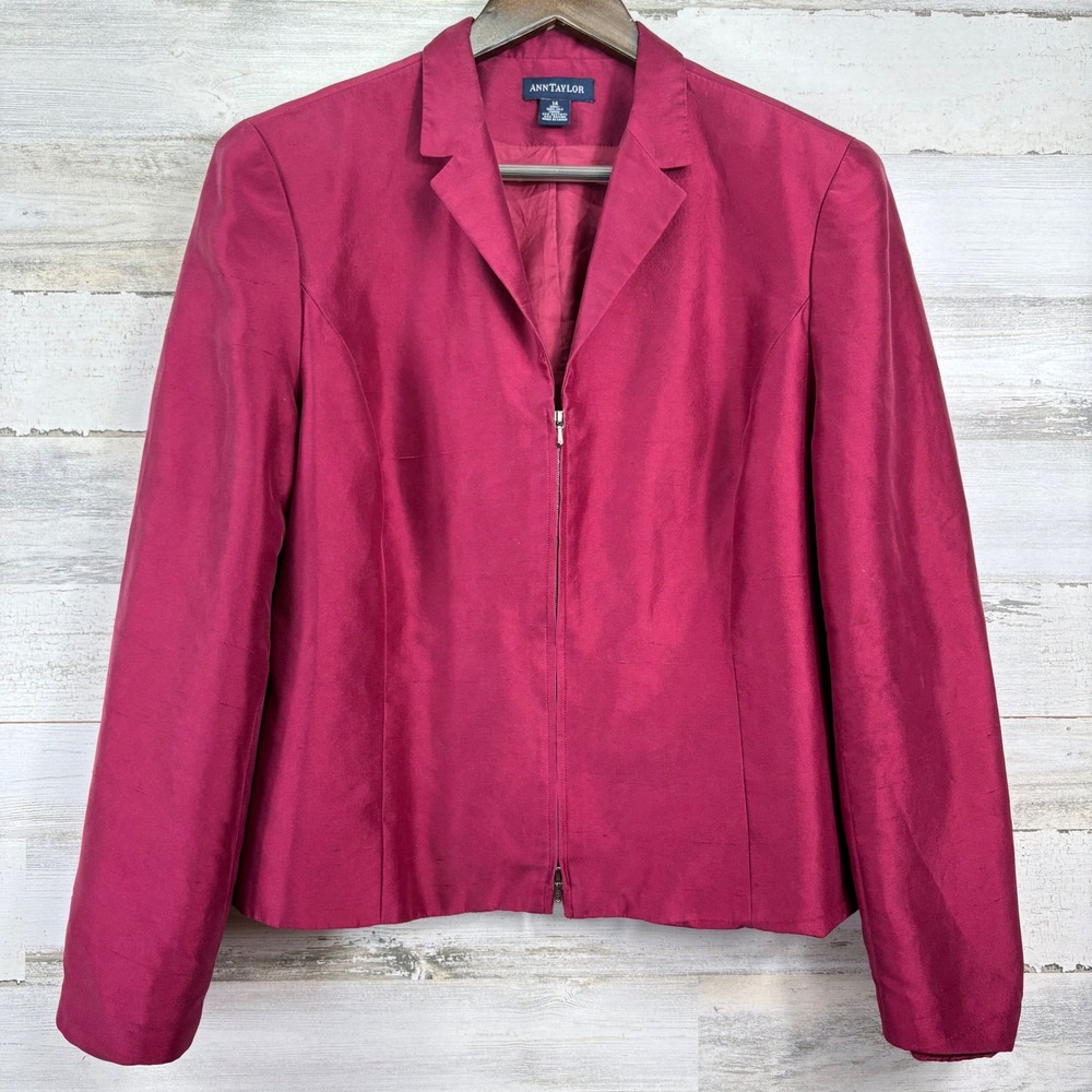 Ann Taylor Blazer 14 Hot Pink Raw Silk Full Zip Lined Professional Corpcore Chic